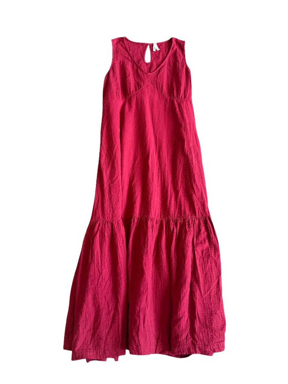 Pact Raspberry Bold Tiered Maxi Dress Sleeveless Boho Lightweight Large Women's